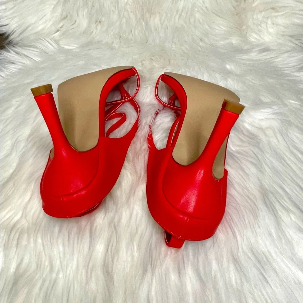 💗 VALENTINES 💗 Red Strappy Ankle Wrap Women’s Stiletto Heels Sz 8 - Picture 6 of 8